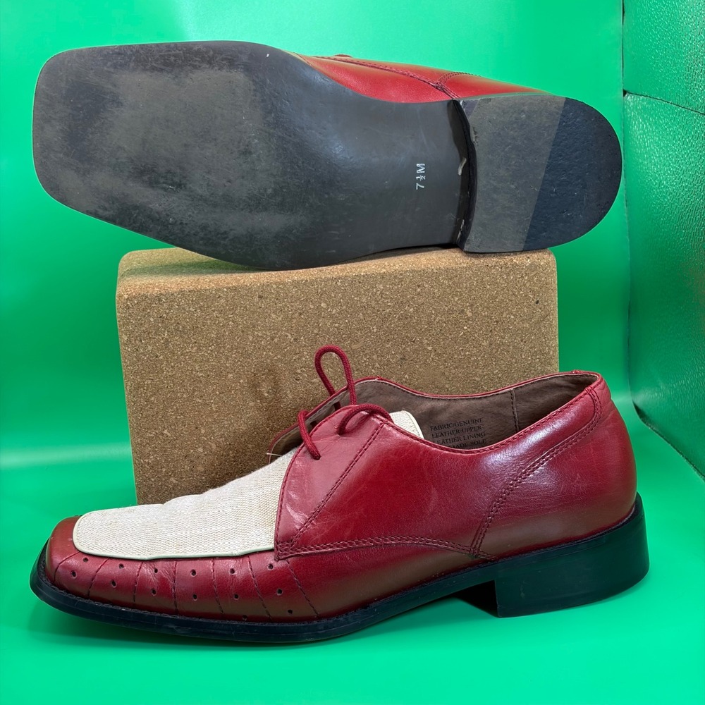 Giorgio Brutini Oxfords Mens 7.5 Red Two Tone Leather Fabric Square Toe 156300